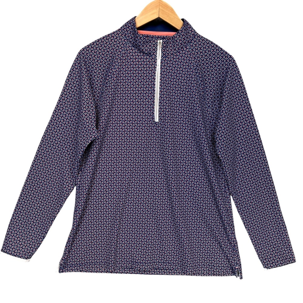 Peter Millar‎ Crown Sport Womens Perth Performance Pullover Top Blue Print Large